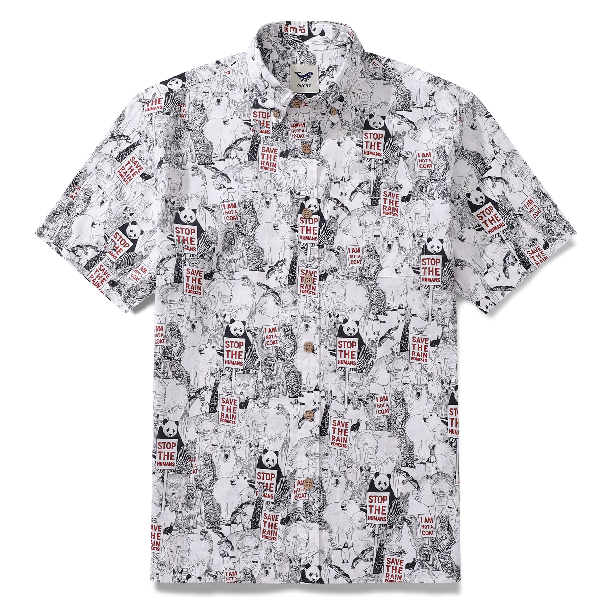 Men's Hawaiian Shirt Save the Animals Earth Day Shirt Cotton Short Sleeve Aloha Shirt