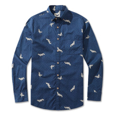 Camisa hawaiana para hombre Camisa Aloha de manga larga con botones de algodón Crane