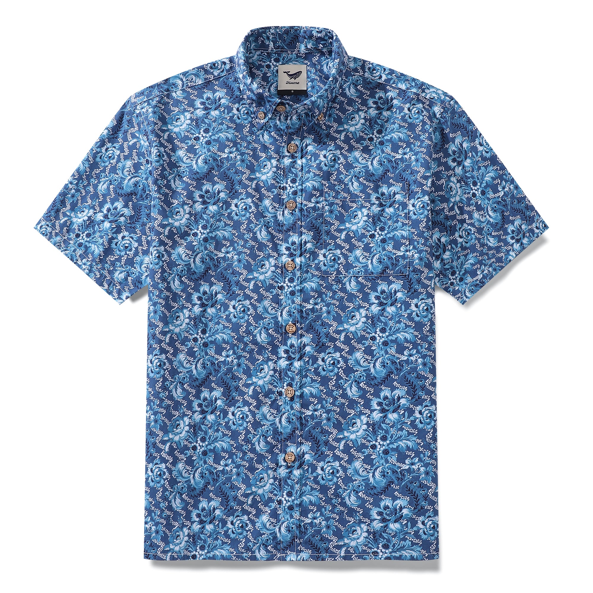 Men's Hawaiian Shirt Azure Blossoms Print Cotton Button-down Short Sle ...