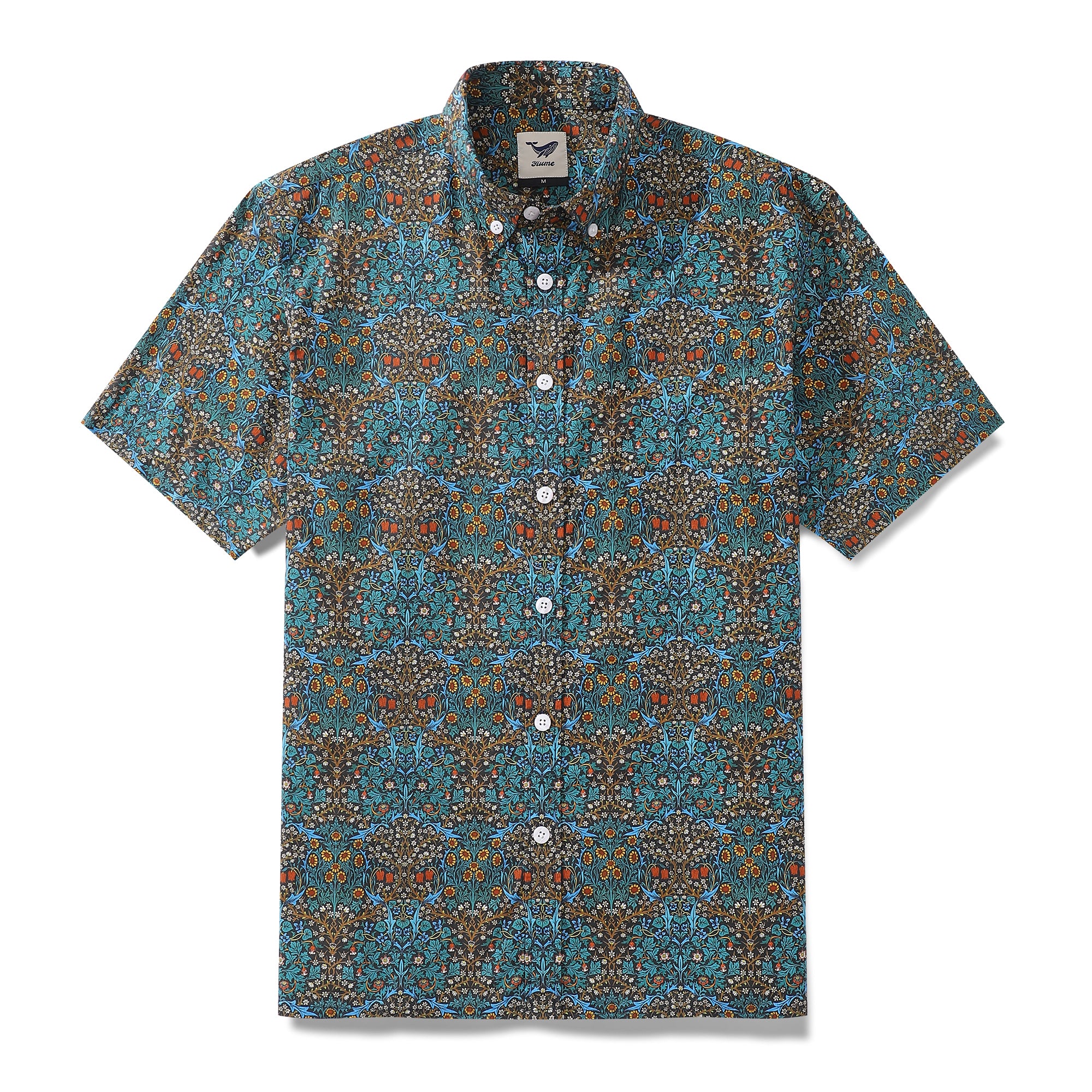 Herren Hawaiihemd Tulpendruck Baumwolle Kurzarm 1940er Vintage Aloha Shirt