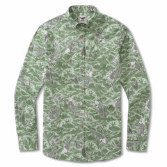 Camicia hawaiana da uomo vintage degli anni '20 Camicia Aloha a maniche lunghe in cotone abbottonata per anni abbondanti