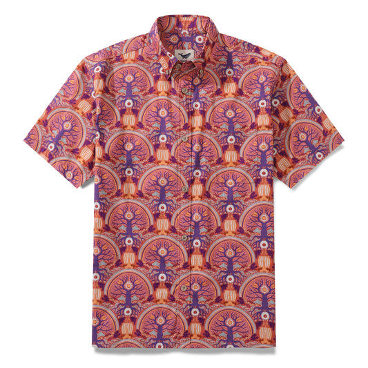 Men's Hawaiian Shirt Yggdrasil By Rebecca Elfast Cotton Button-down Short Sleeve Aloha Shirt