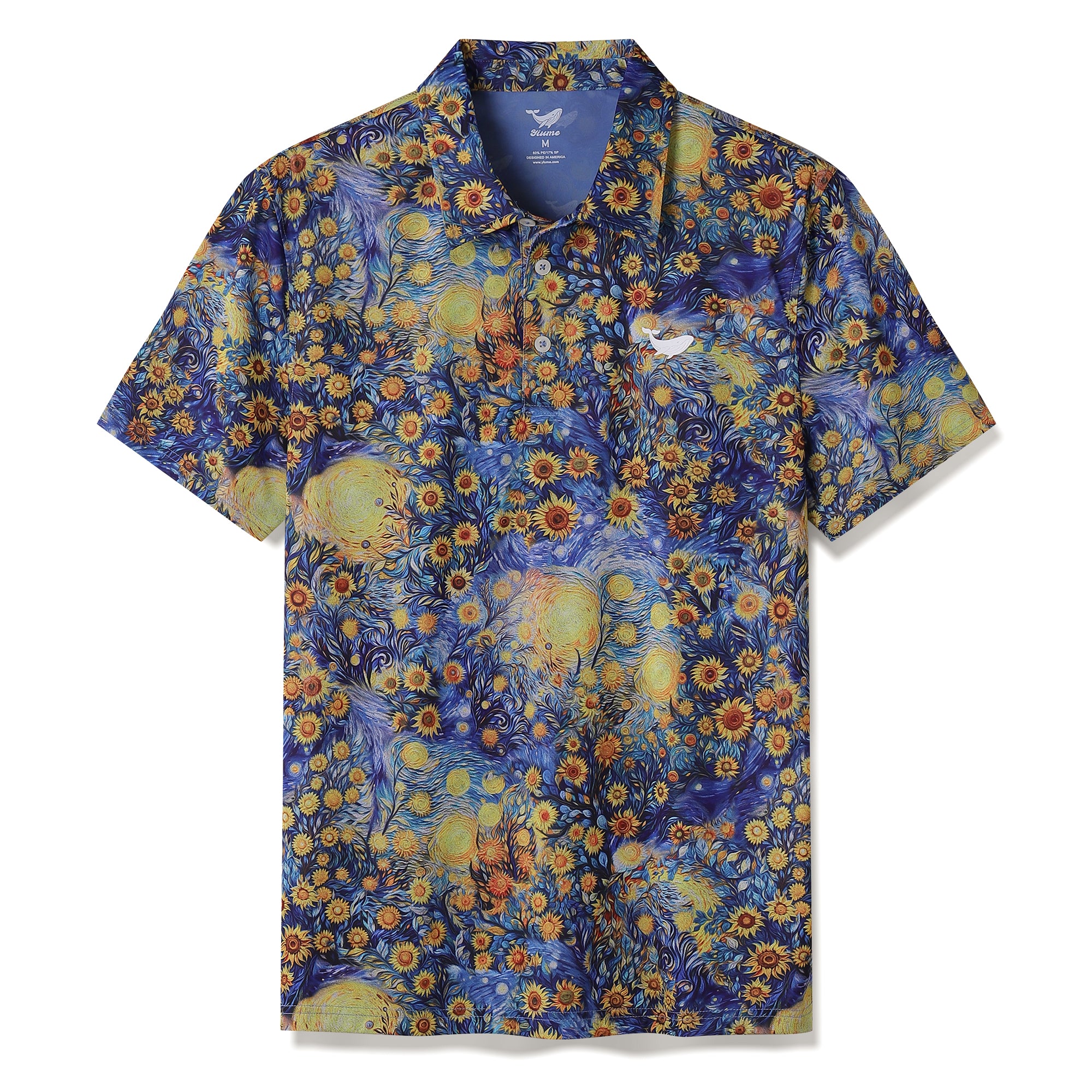 Men's Hawaiian Polo Shirt Van Gogh Sunflower Print Short Sleeve Polo Shirt
