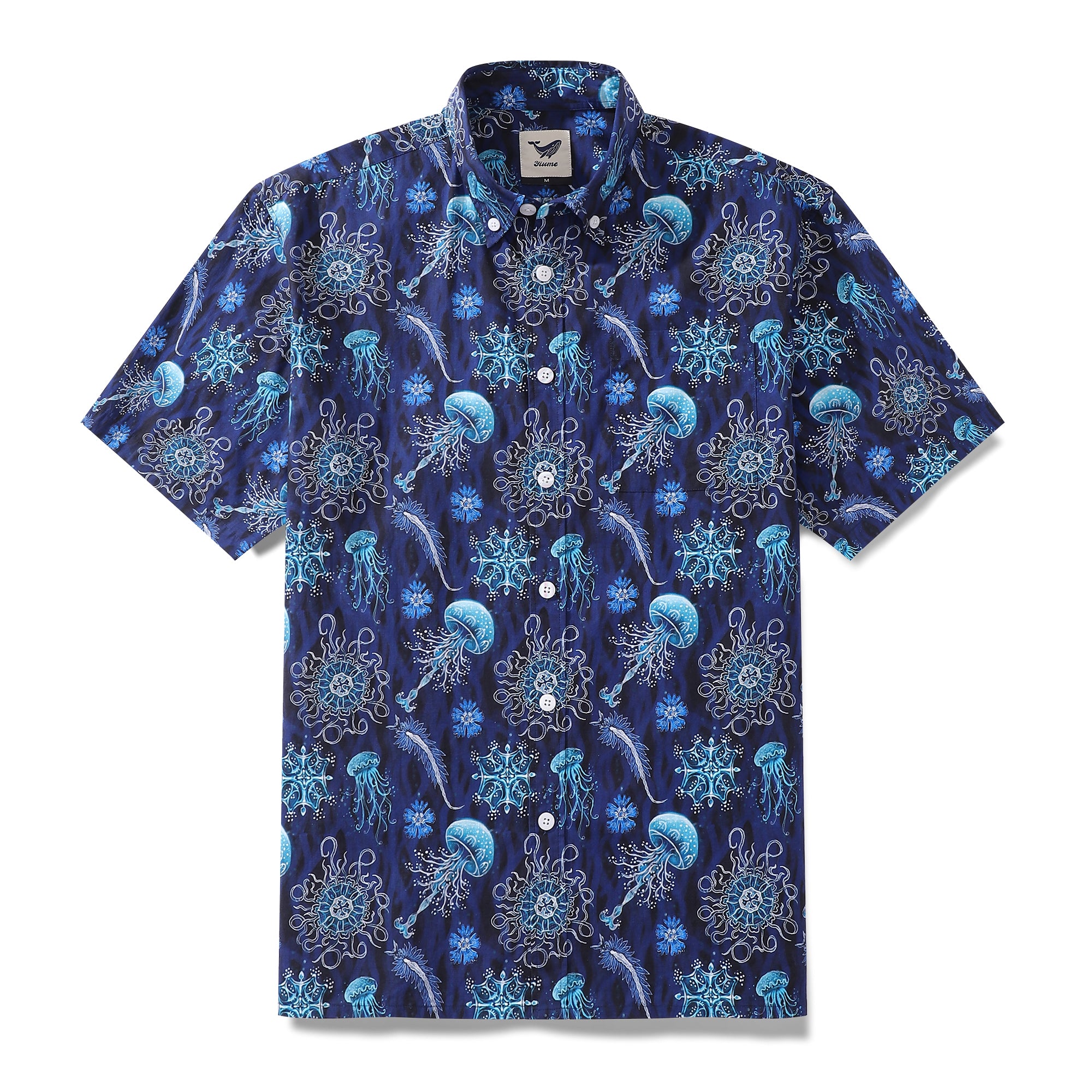 Herren-Hawaiihemd „Luminocean Print“ von Luova Flow Cotton Button-Down-Kurzarm-Aloha-Hemd