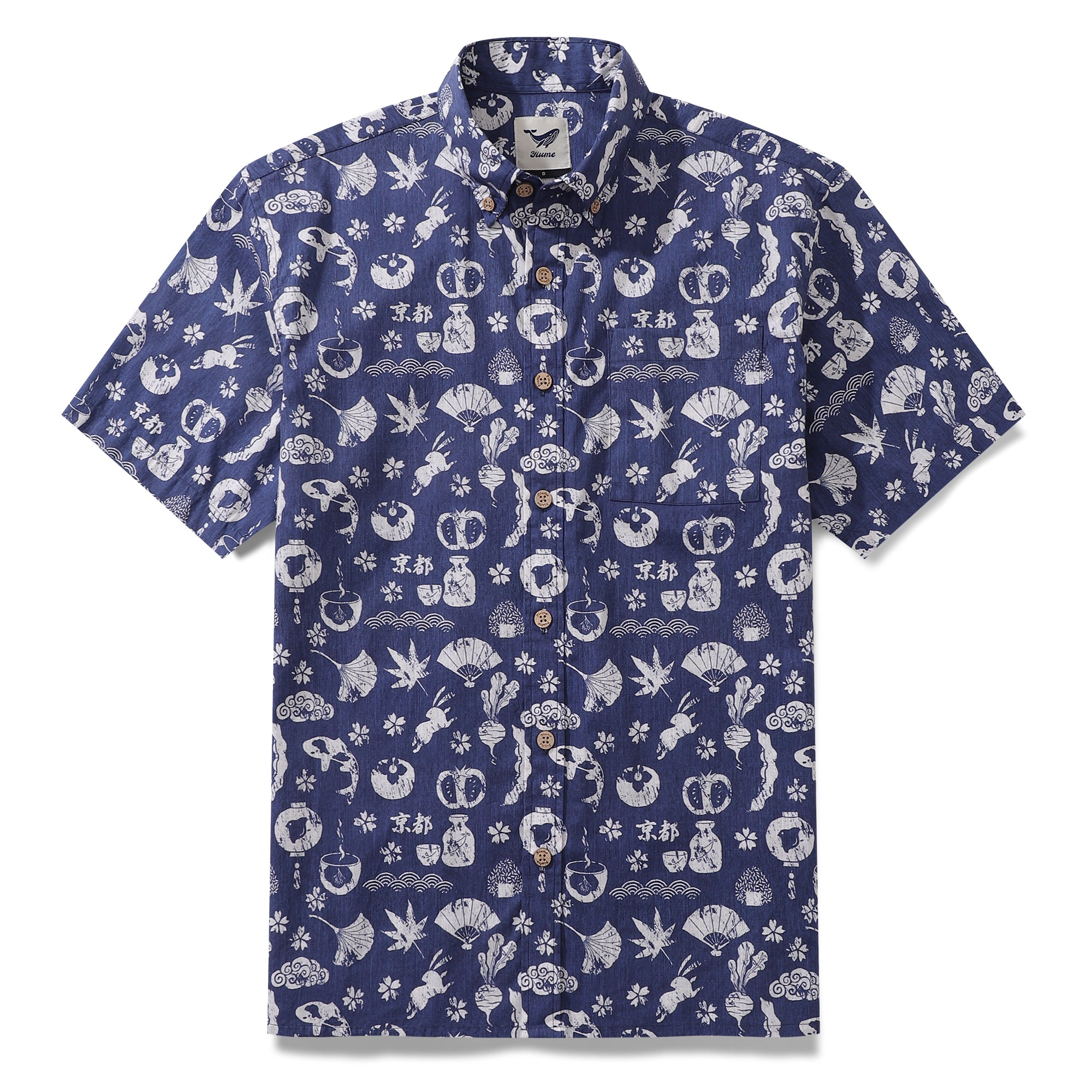 Camisa hawaiana para hombre Kyoto Memories By House of Haricot Camisa Aloha de manga corta con botones de algodón
