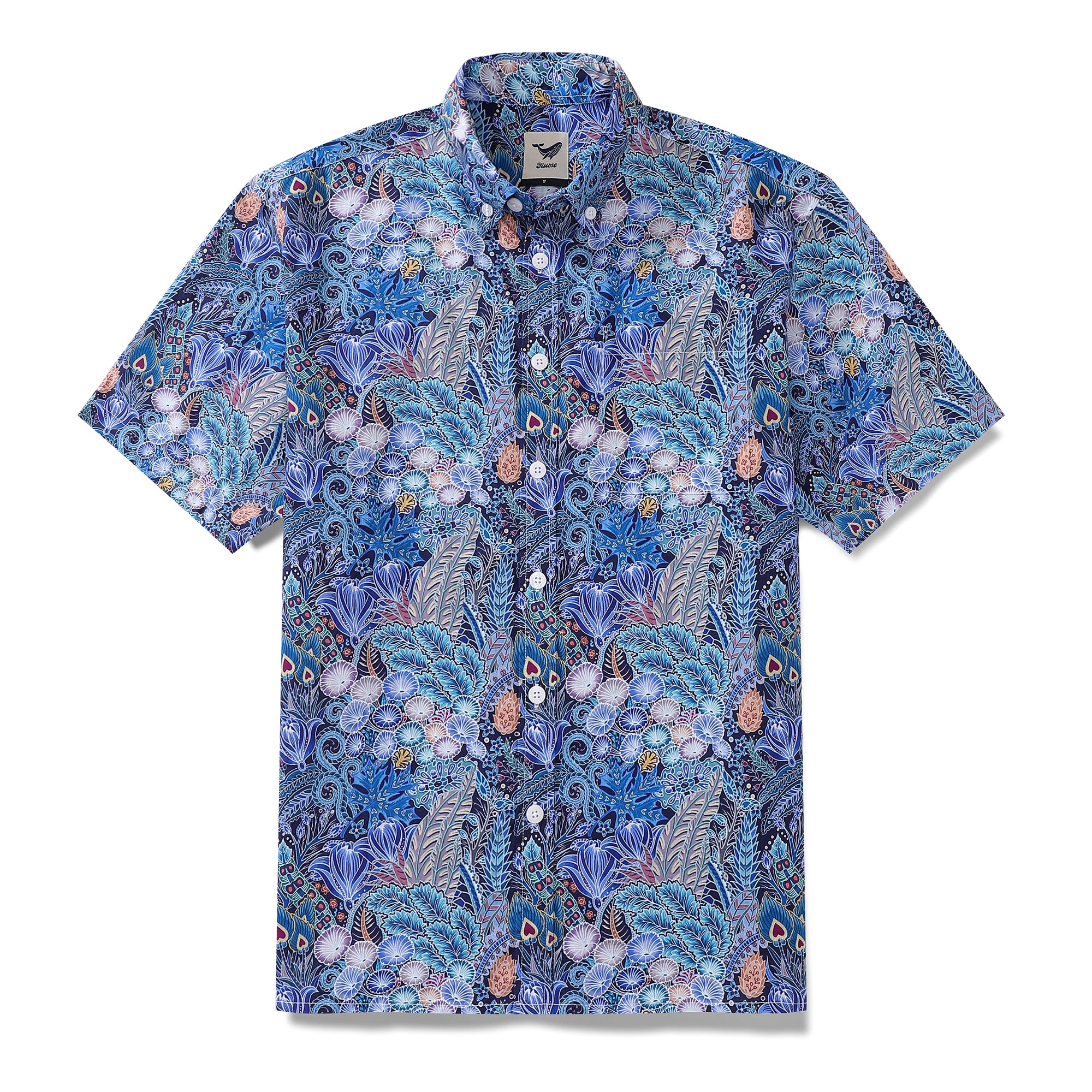 Herren-Hawaii-Hemd mit Blumenmuster, Serie 2, bedrucktes Baumwoll-Button-Down-Kurzarm-Aloha-Hemd