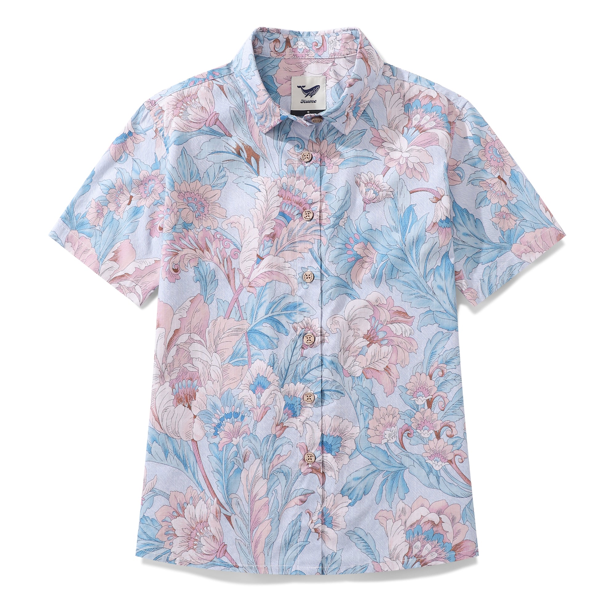 Women's Hawaiian Shirt Spring's Blush Print Cotton Button-down Short S ...
