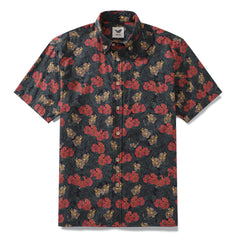 Camisa hawaiana para hombre del Día de San Valentín, camisa Aloha de manga corta con botones de algodón con estampado de Serenity in Bloom de Mahhima Bansal