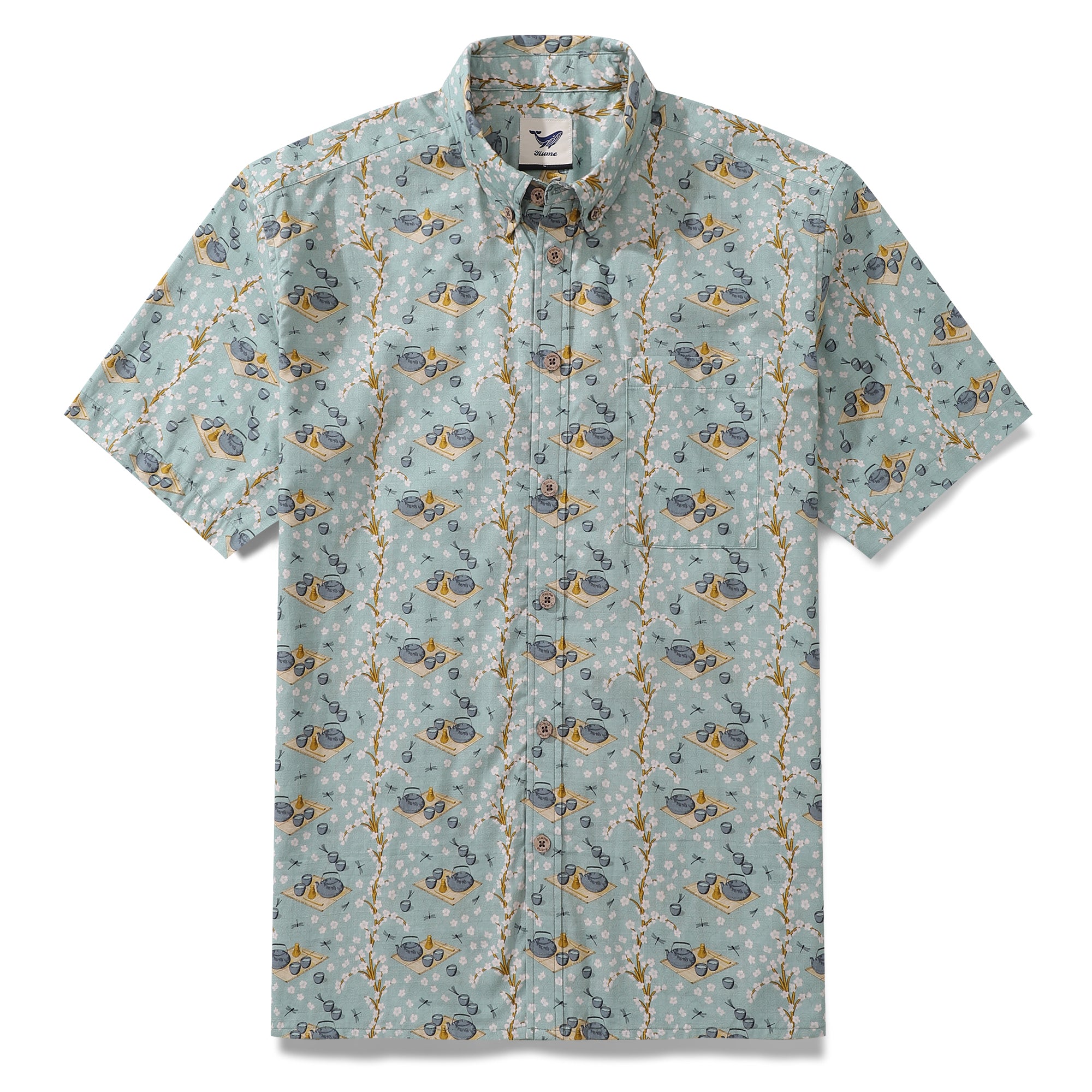 Men's Hawaiian Shirt Tea Ceremony By Maria Elena COCO Cotton Button-down Short Sleeve Aloha Shirt