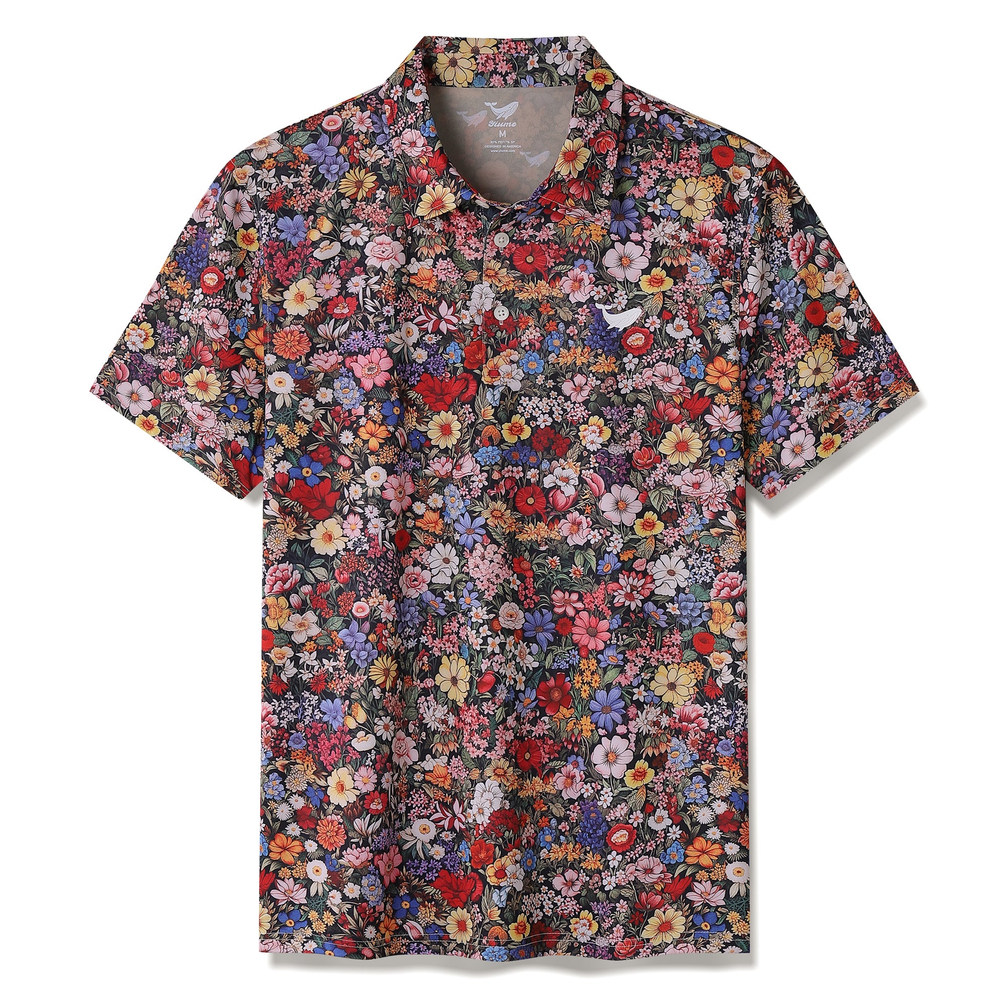 Men's Hawaiian Polo Shirt Among the Flowers Print Short Sleeve Golf Shirt