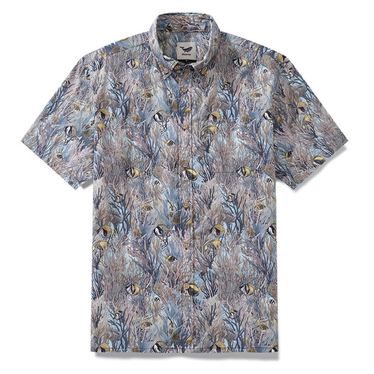 Herren-Hawaii-Hemd „Dance of the Tropical Fish“-Baumwoll-Button-Down-Kurzarm-Aloha-Hemd mit Aufdruck