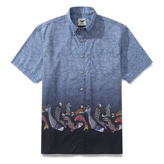 Yiume Men's Fish Shirt Cotton Hawaiian Shirt Button-down Short Sleeve Aloha Shirt