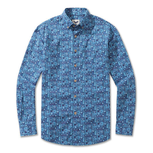 Chemise hawaïenne pour hommes TIKI Paradise Chemise Aloha boutonnée à manches longues en coton