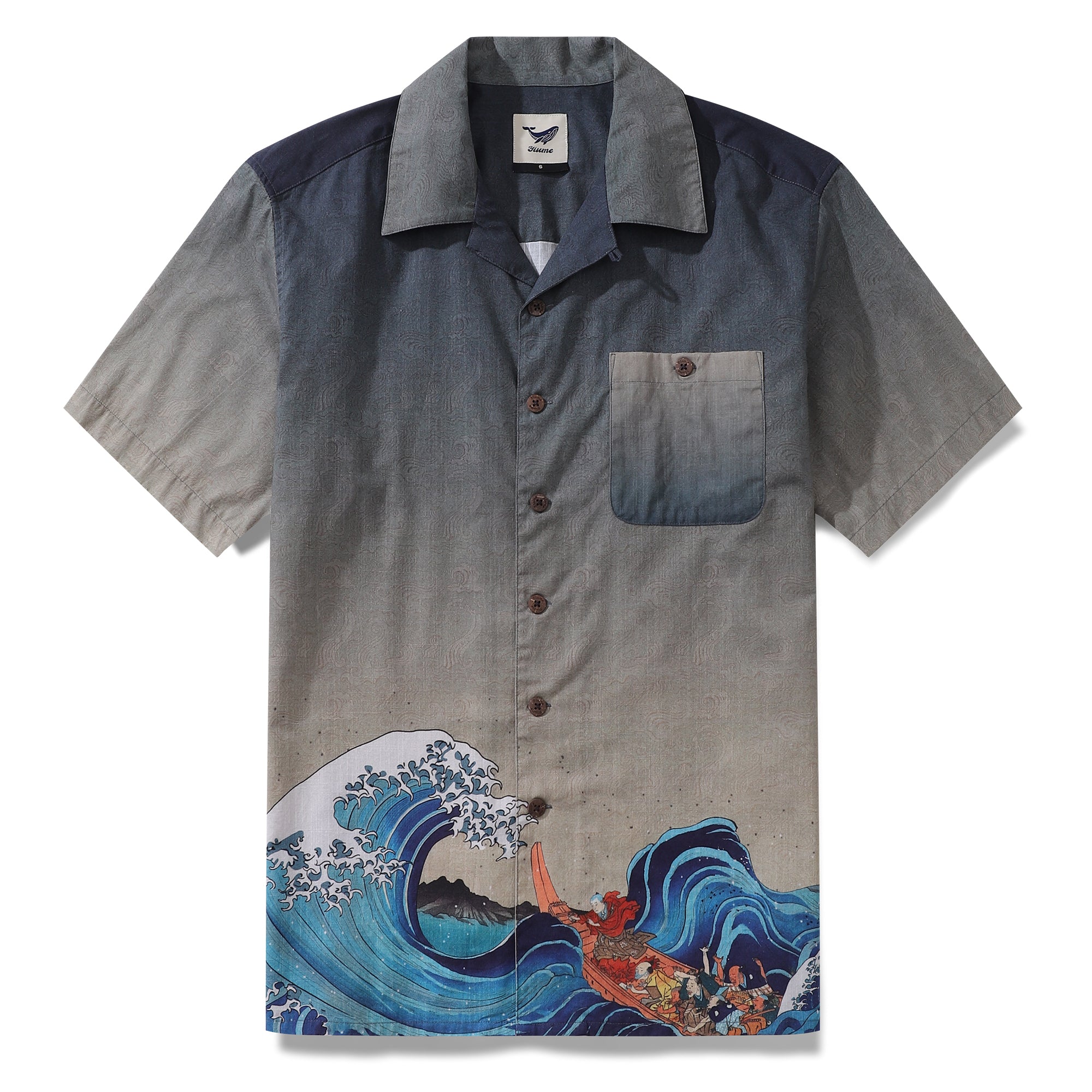 Hawaiian Shirt For Men Big Wave Boat Shirt Camp Collar 100% Cotton
