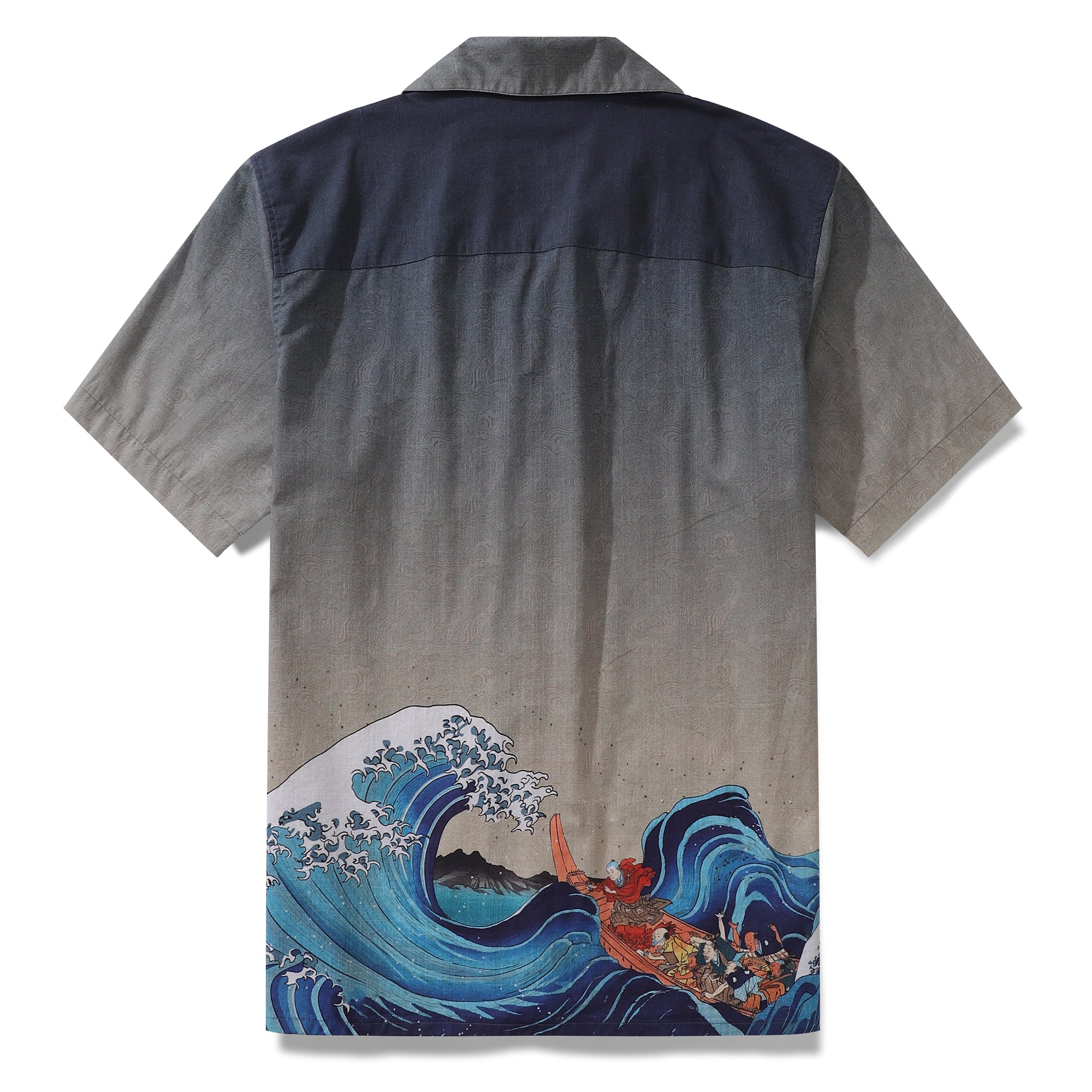 Hawaiian Shirt For Men Big Wave Boat Shirt Camp Collar 100% Cotton