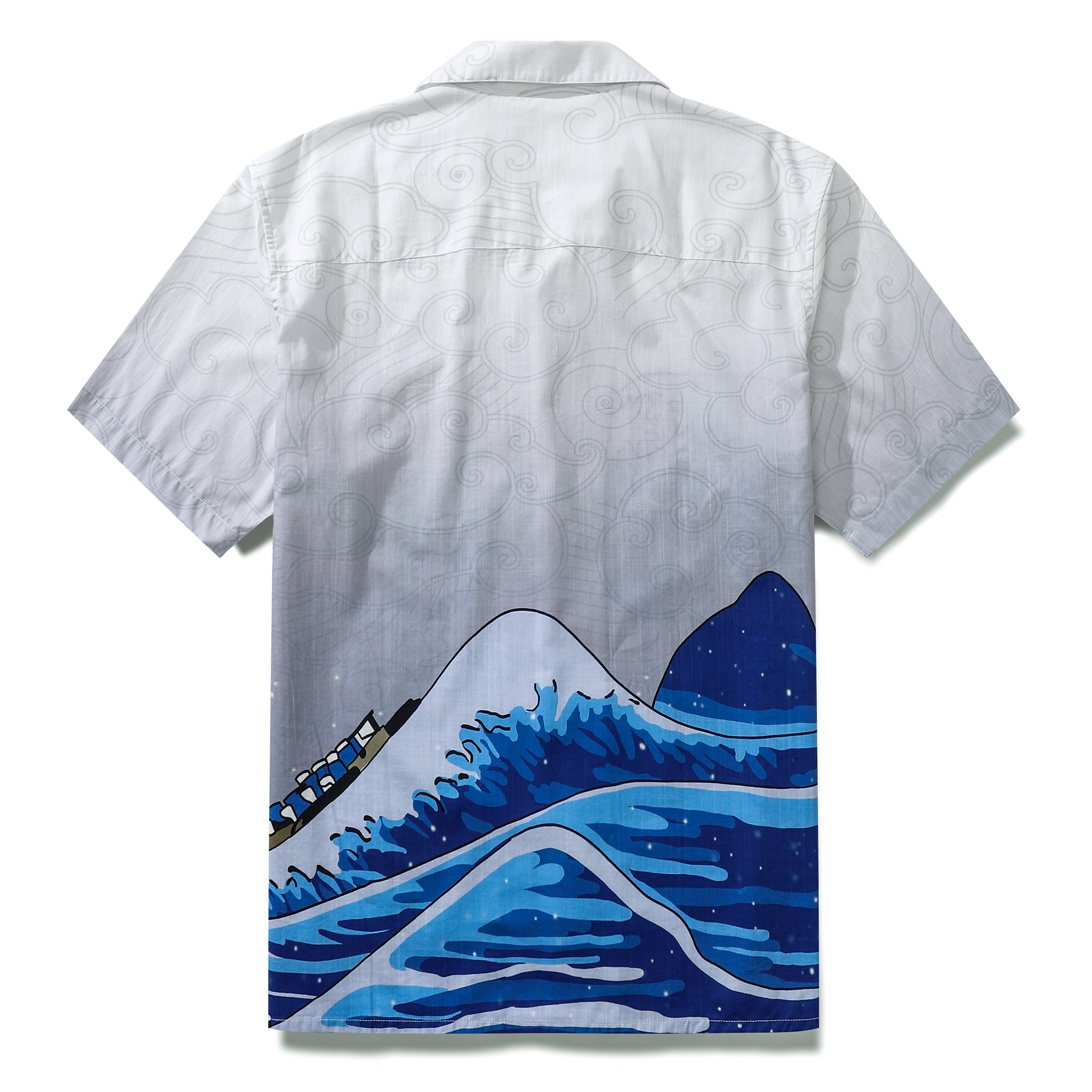 Camisa Aloha de algodón de manga corta con estampado de ondas y botones de coco para hombre