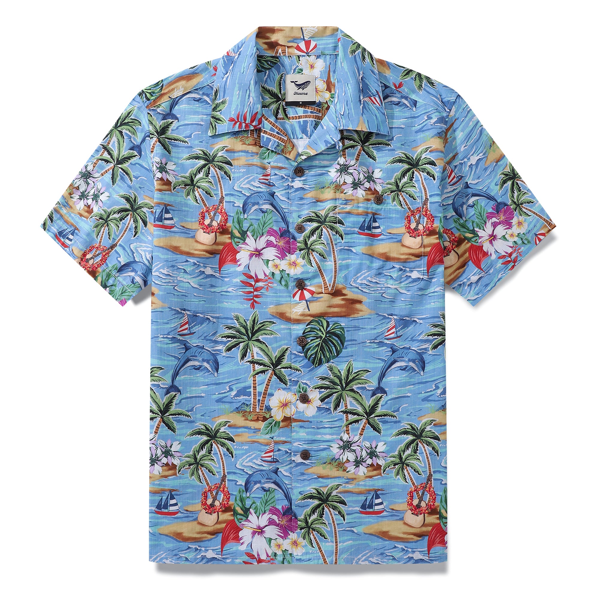 Summer Hawaiian Shirt For Men 1950s Vintage Shirt Camp Collar 100% Cotton