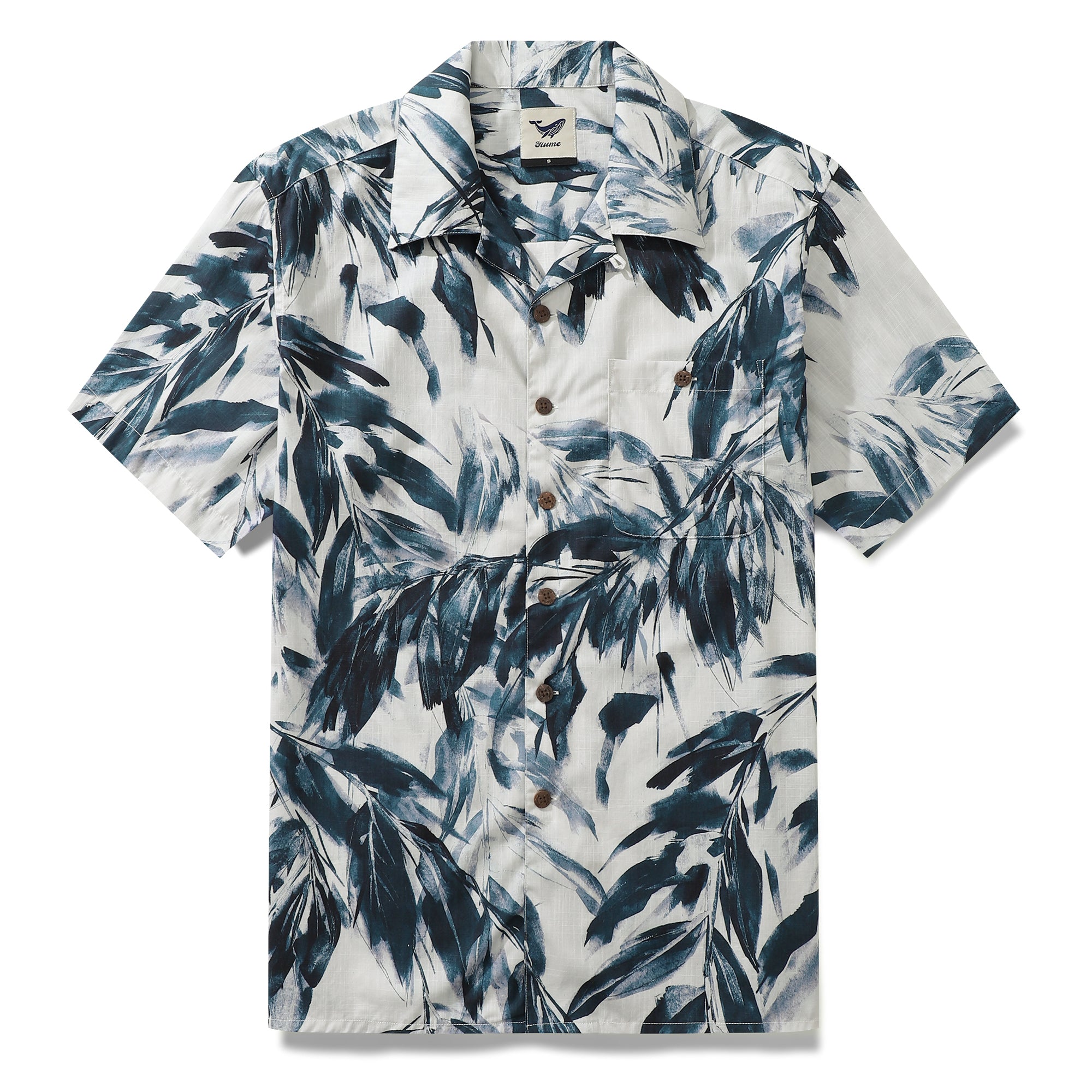 Herren Aloha Shirt Tuschemalerei Bambusblätter Baumwolle Kurzarm Camp Shirt