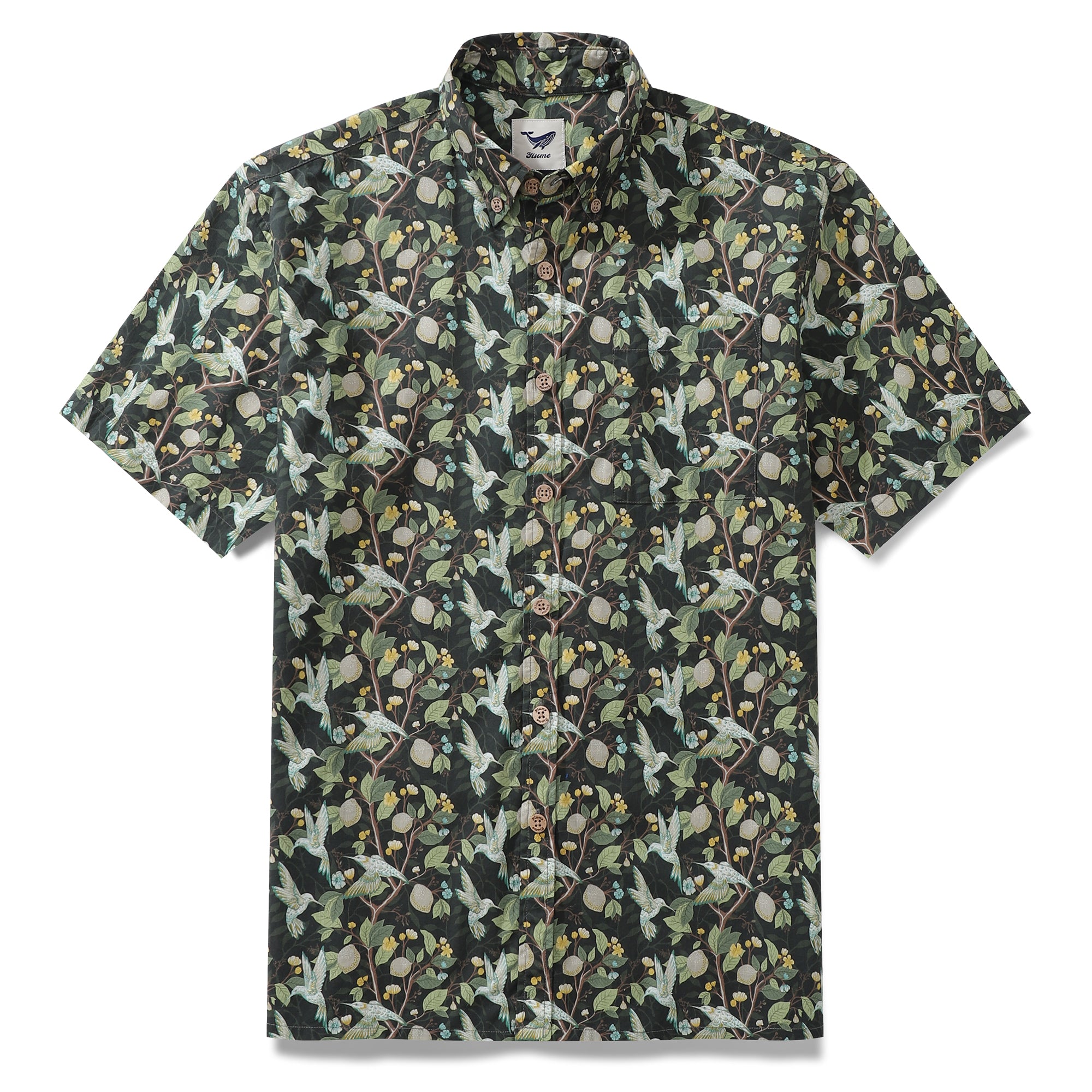 Men's Hawaiian Shirt Hummingbird Print Cotton Button-down Short Sleeve ...