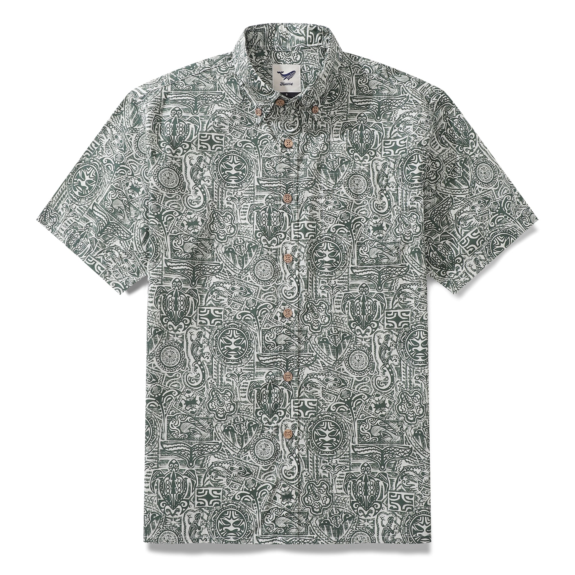 Camisa hawaiana Tiki vintage para hombre Camisa Aloha de manga corta con botones de algodón con tótem guardián