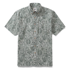 Herren Vintage Tiki Hawaiihemd Guardian Totem Baumwolle Button-Down Kurzarm Aloha Hemd