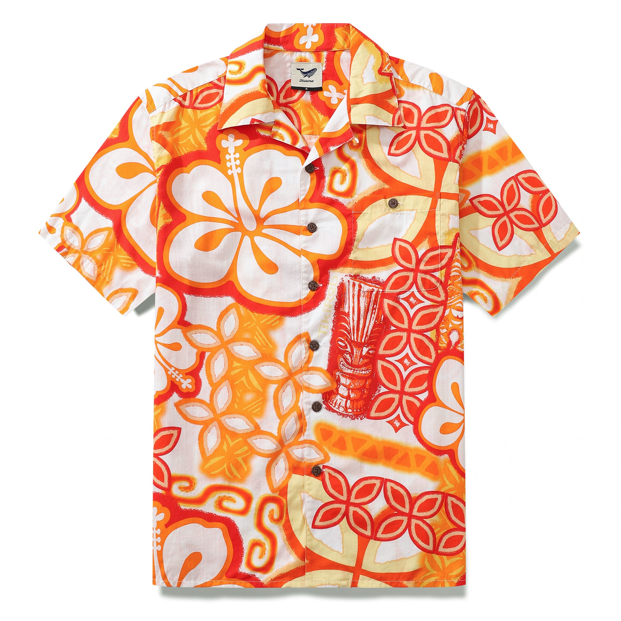 Yiume Camisa de vestir floral Tikirob Diseñador Camisa hawaiana vintage para hombres Naranja