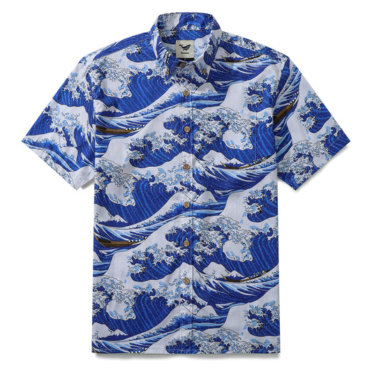 Chemise hawaïenne pour hommes Ocean Waves japonais Ukiyo-e manches courtes Aloha