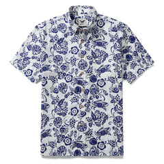 Chemise boutonnée pour hommes, 100% coton, figues et crabes à imprimé tropical