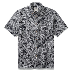 Men's Hawaiian Shirt Black Parrot In The Jungle 100% Cotton Button Down