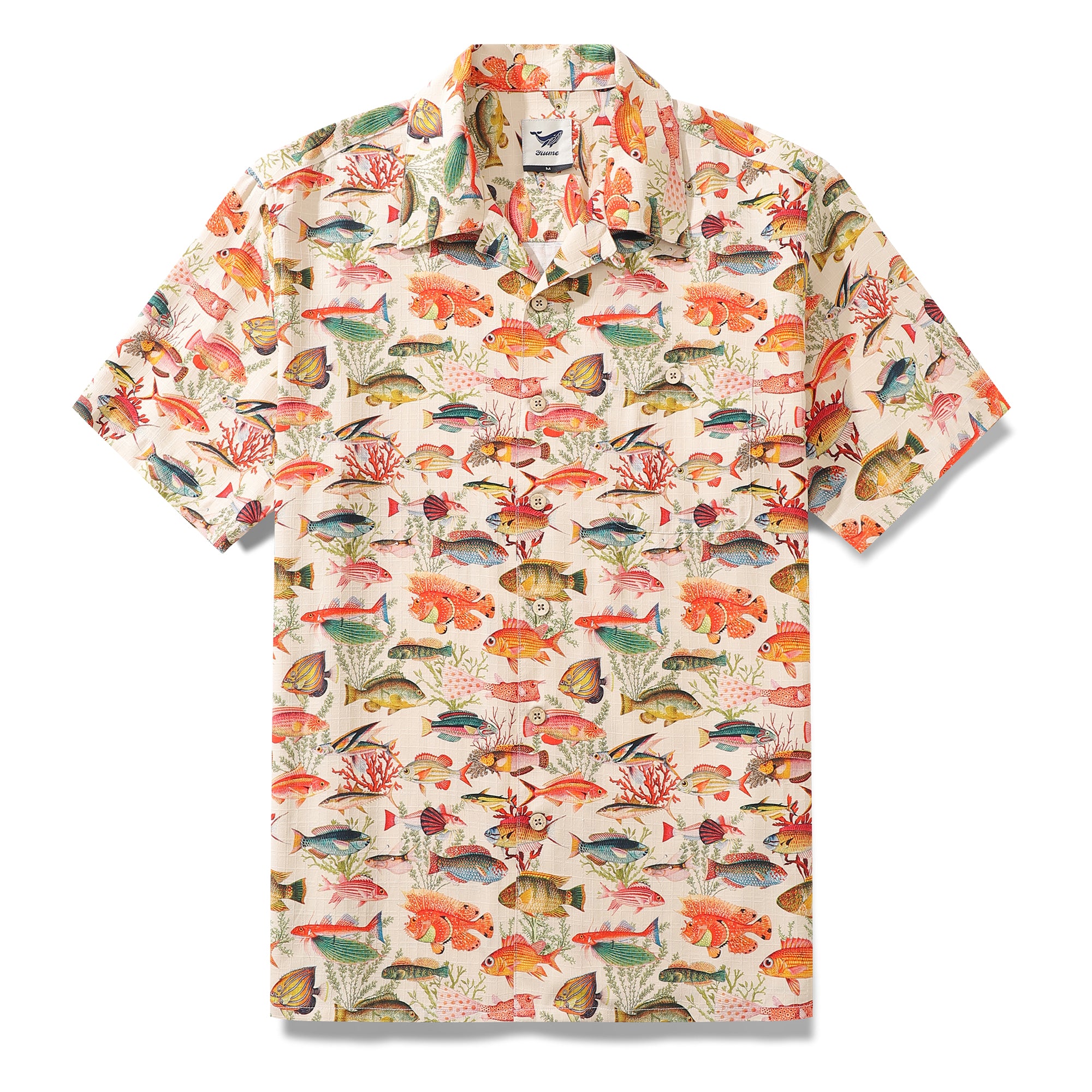 Herren-Hawaii-Hemd mit Meeres- und Fischmotiv, Camp-Kragen, kurzärmliges Aloha-Hemd – Seide