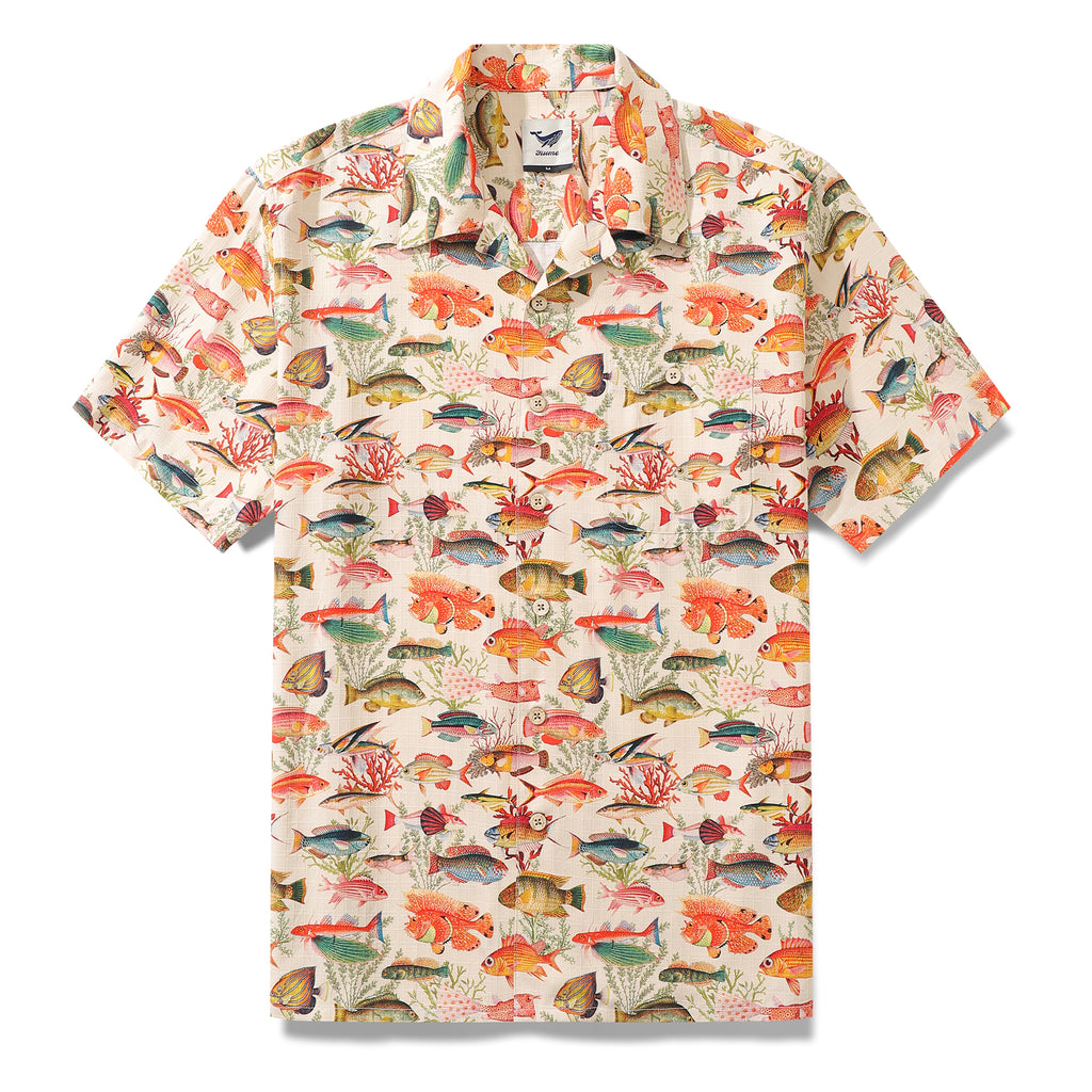 Men's Hawaiian Shirt Sea Ocean Fish Print Camp collar Short Sleeve Alo ...