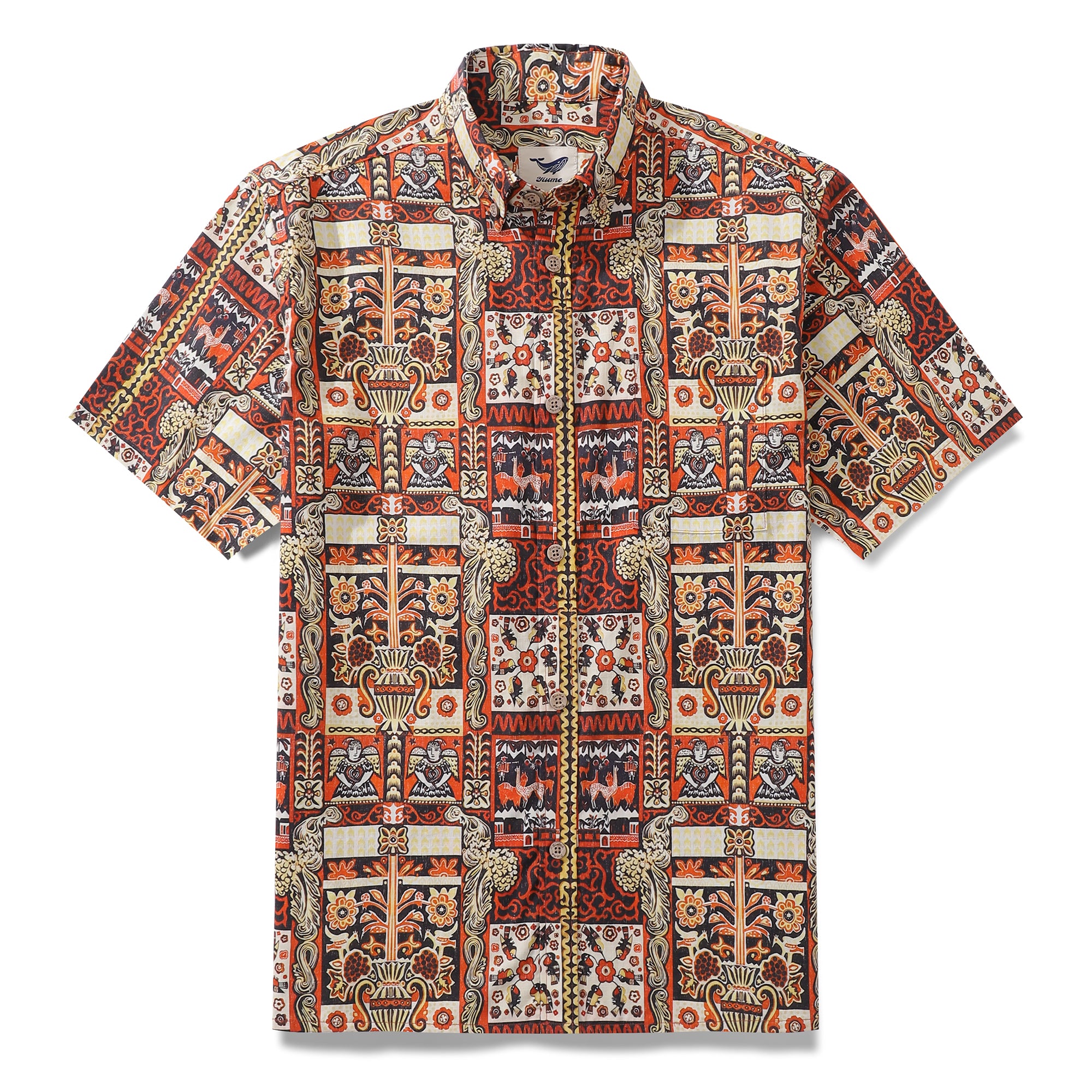 Camicia hawaiana da uomo Camicia Aloha a maniche corte abbottonata in cotone totem mistico
