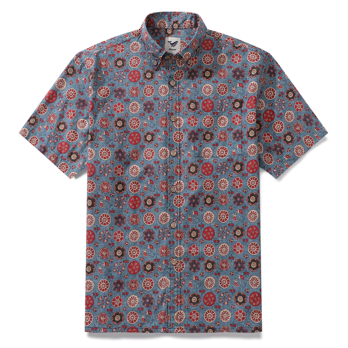 Men's Hawaiian Shirt Rose Waltz Print Cotton Button-down Short Sleeve ...