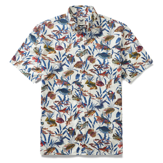 Chemises hawaïennes pour hommes Vintage coton boutonné poisson coloré à manches courtes Aloha chemise