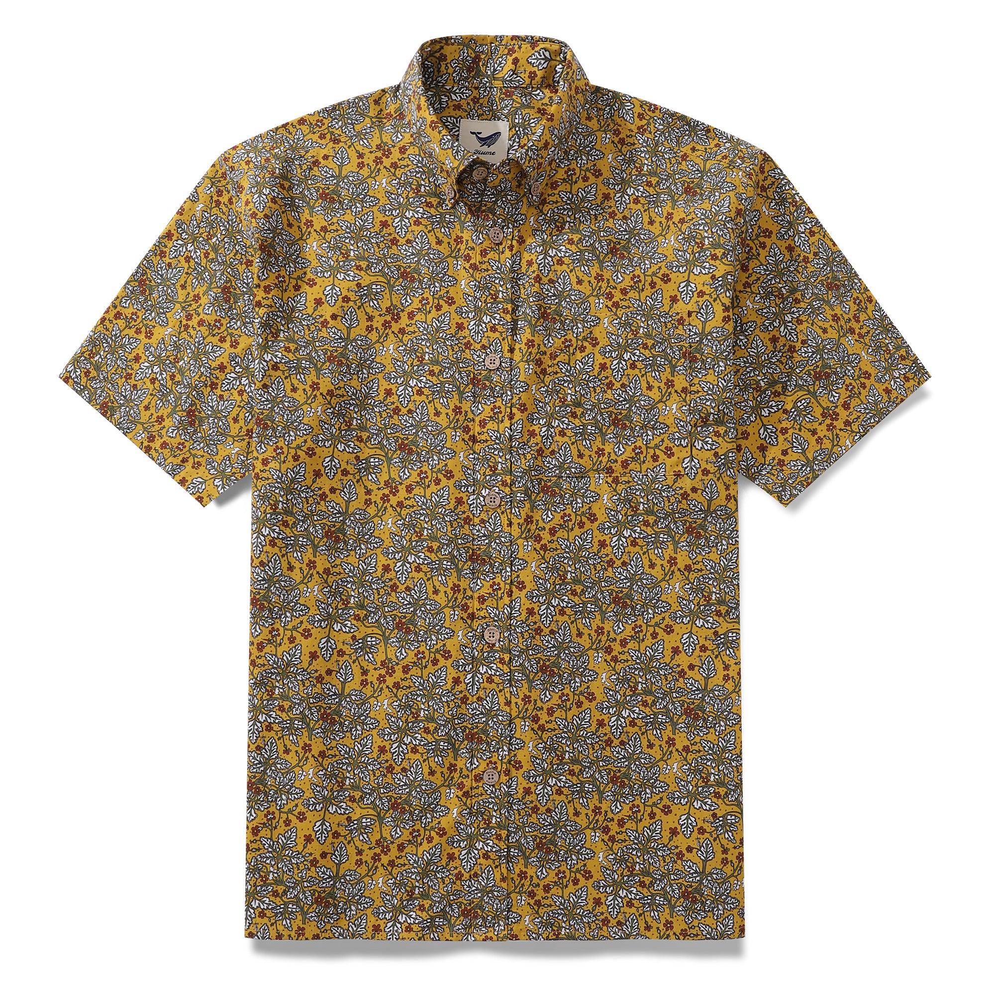 Men's Hawaiian Shirt Leaves and Flowers Print Cotton Button-down Short Sleeve Aloha Shirt