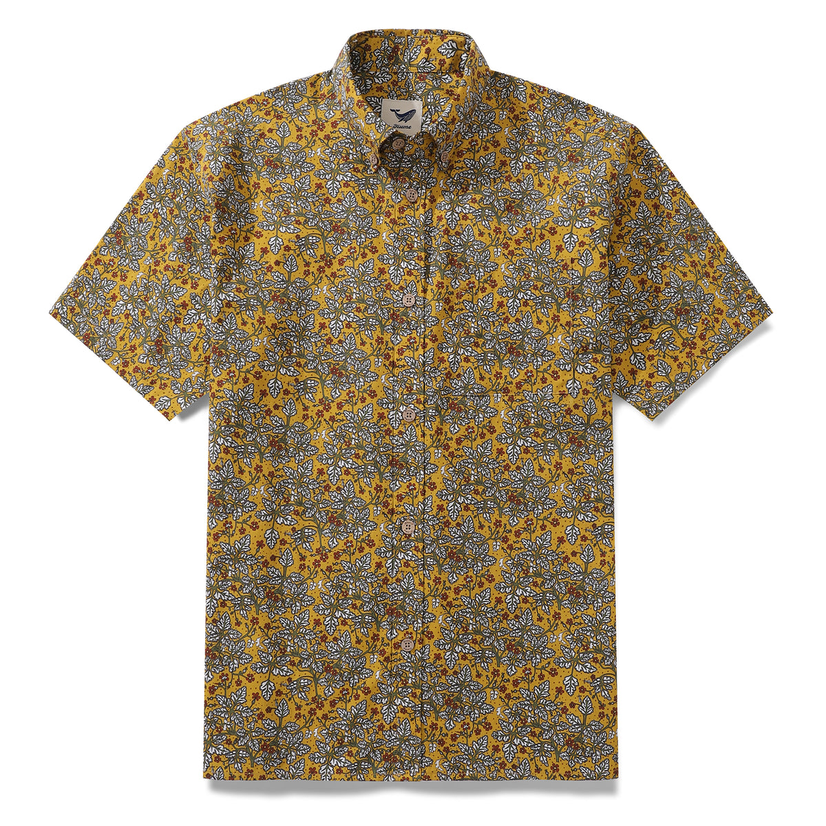 Men's Hawaiian Shirt Leaves and Flowers Print Cotton Button-down Short ...