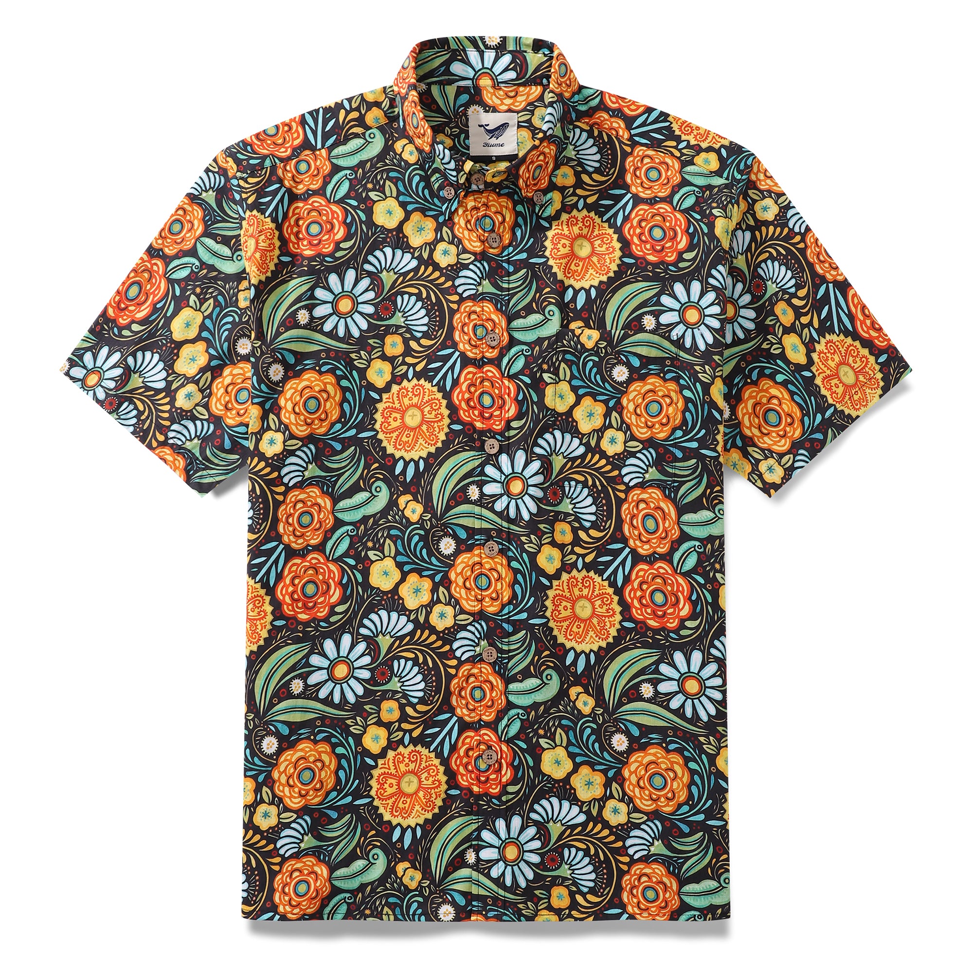 1950s Hawaiian Shirt For Men Flower Button-down Shirt Short Sleeve 100% Cotton Shirt