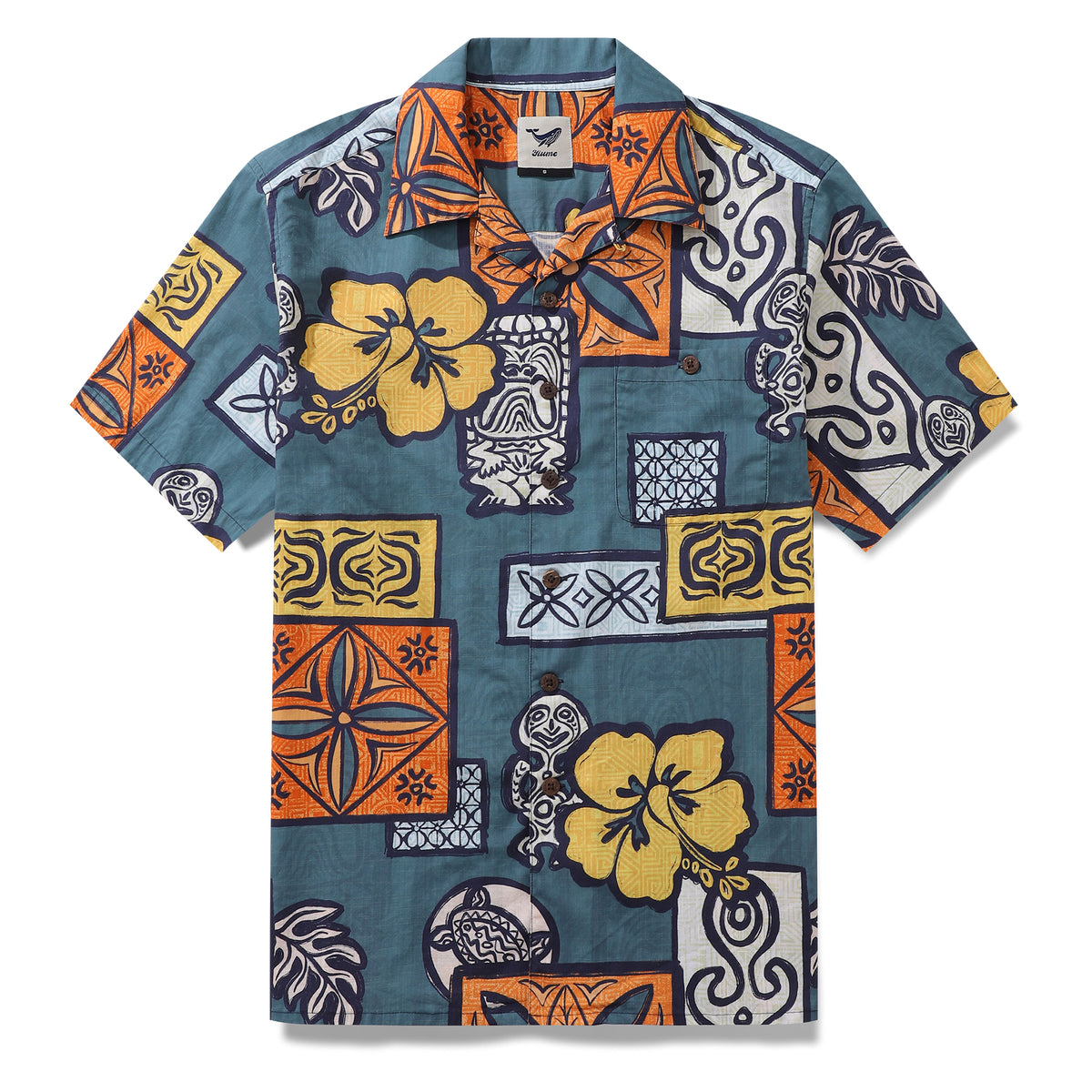 Floral TIKI Hawaiian Shirt For Men Flower Print Camp Collar 100% Cotto ...