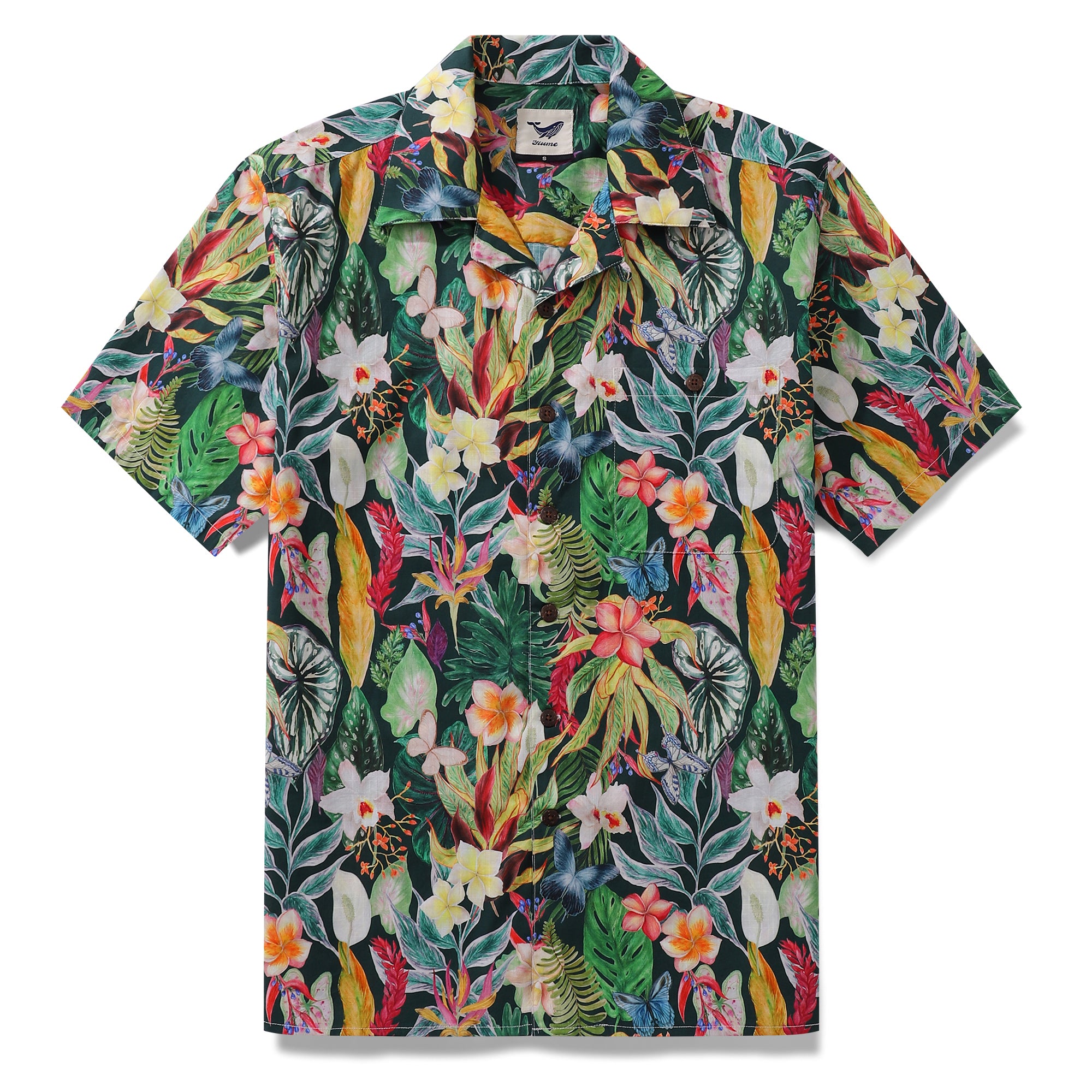 Hawaiian Tropical Shirt For Men Floral Butterfly Fantasy Shirt Camp Collar 100% Cotton