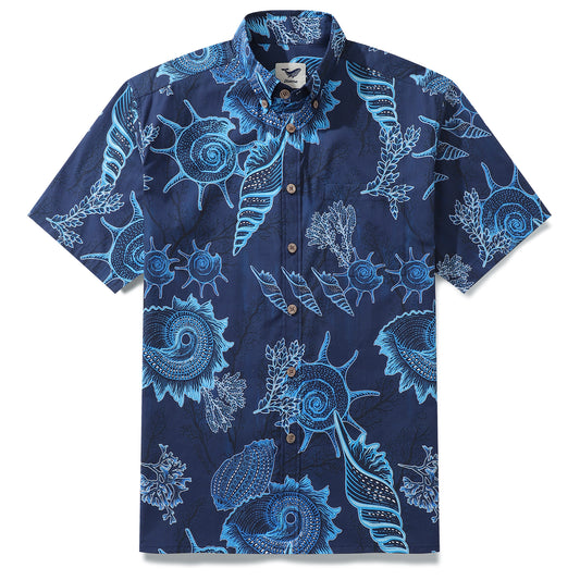 Deep Blue Hawaiian Shirt For Men Button-down Ocean Shirt Short Sleeve 100% Cotton Shirt