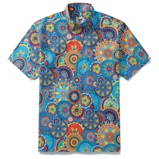 Hawaiian Shirt For Men Mandala Mosaic Button-down Shirt Short Sleeve 100% Cotton Shirt