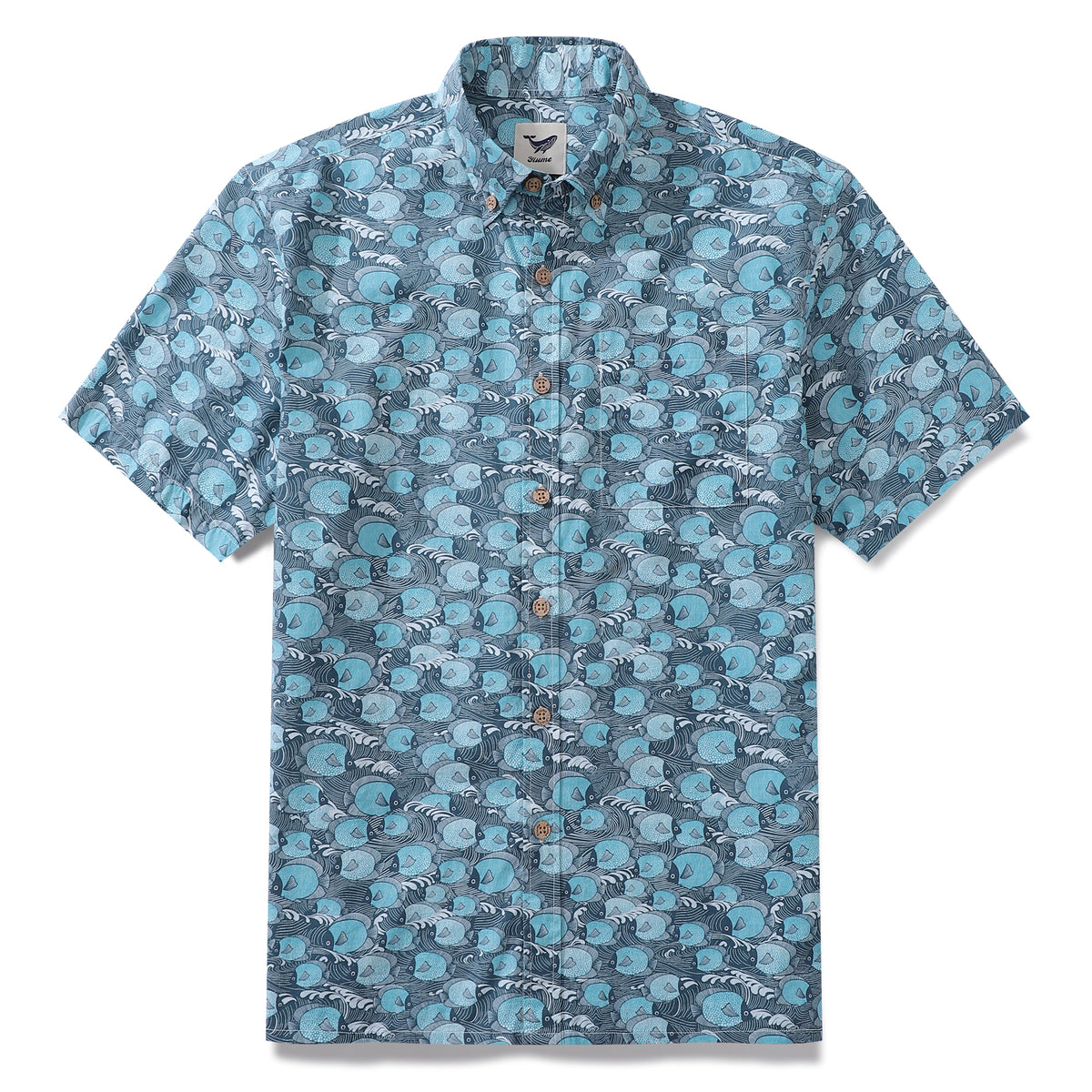 Men's Hawaiian Shirt Dottyfish Print Cotton Button-down Short Sleeve A ...