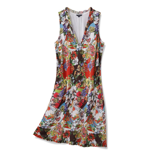 Hawaiian Dress For Women Floral Geometry V-Neck Dress