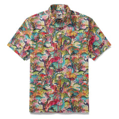 Camicia hawaiana da uomo Lost at the Dinosaur Jamboree di Katherine Quinn Camicia Aloha a maniche corte in cotone abbottonata