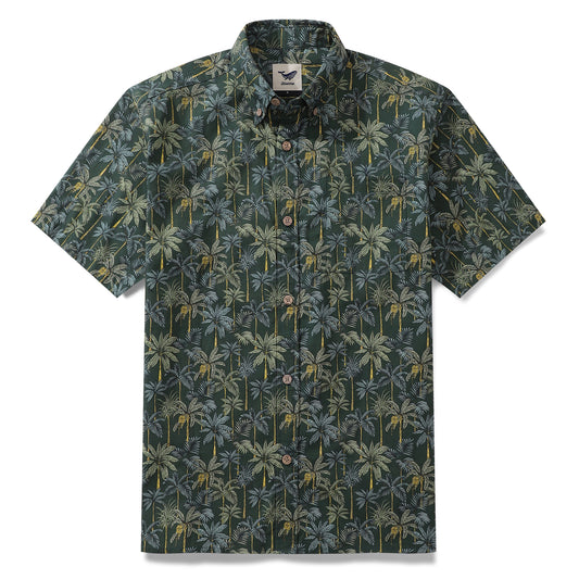 Camicia hawaiana da uomo Camicia Aloha a maniche corte abbottonata in cotone con stampa foresta pluviale tropicale