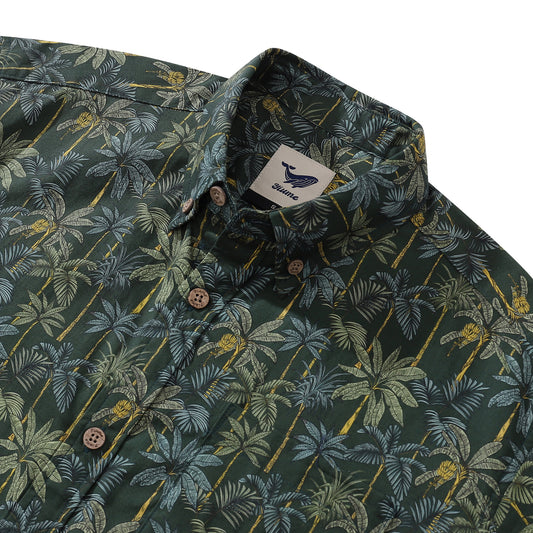 1950s Tropical Hawaiian Shirt For Men Rainforest Print Cotton Button Down Short Sleeve Camp Shirt