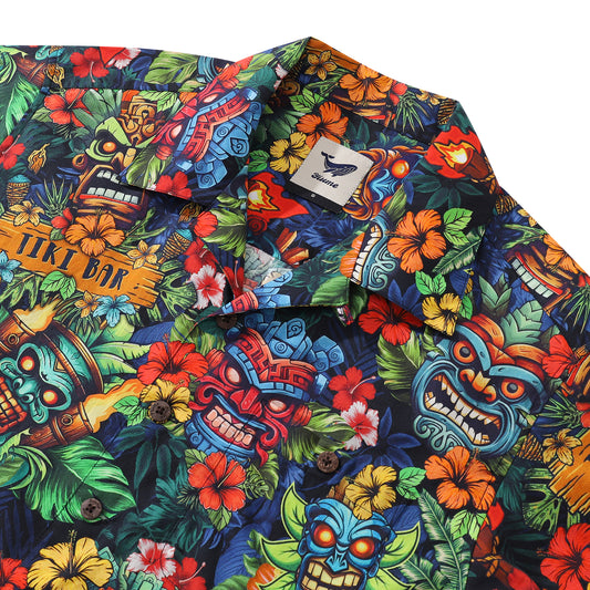 Authentic Hawaiian Shirt For Men 1940s Vintage TIKI BAR Shirt Camp Collar