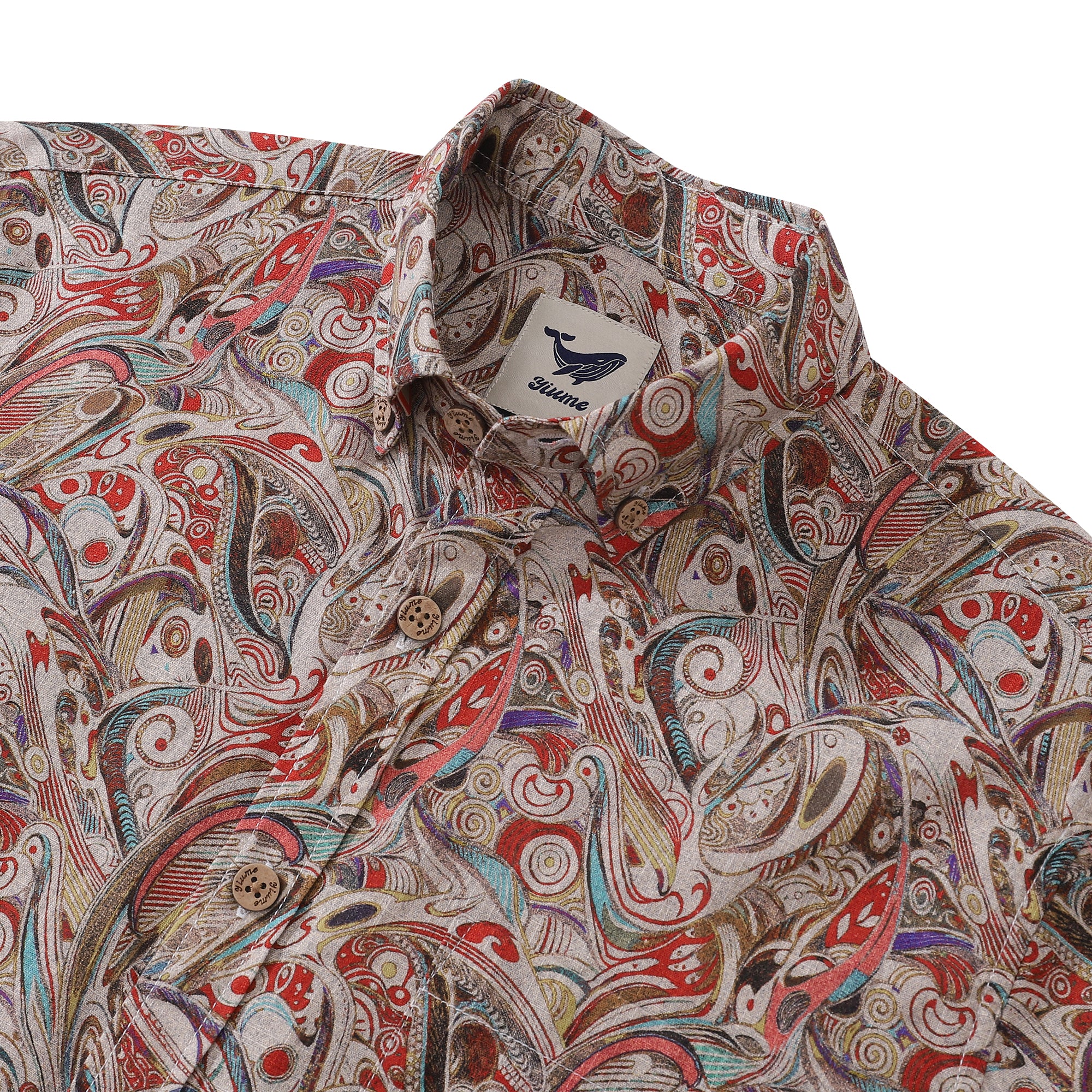 Herren-Hawaii-Hemd „Geometry of Tradition“-Baumwoll-Button-Down-Langarm-Aloha-Hemd