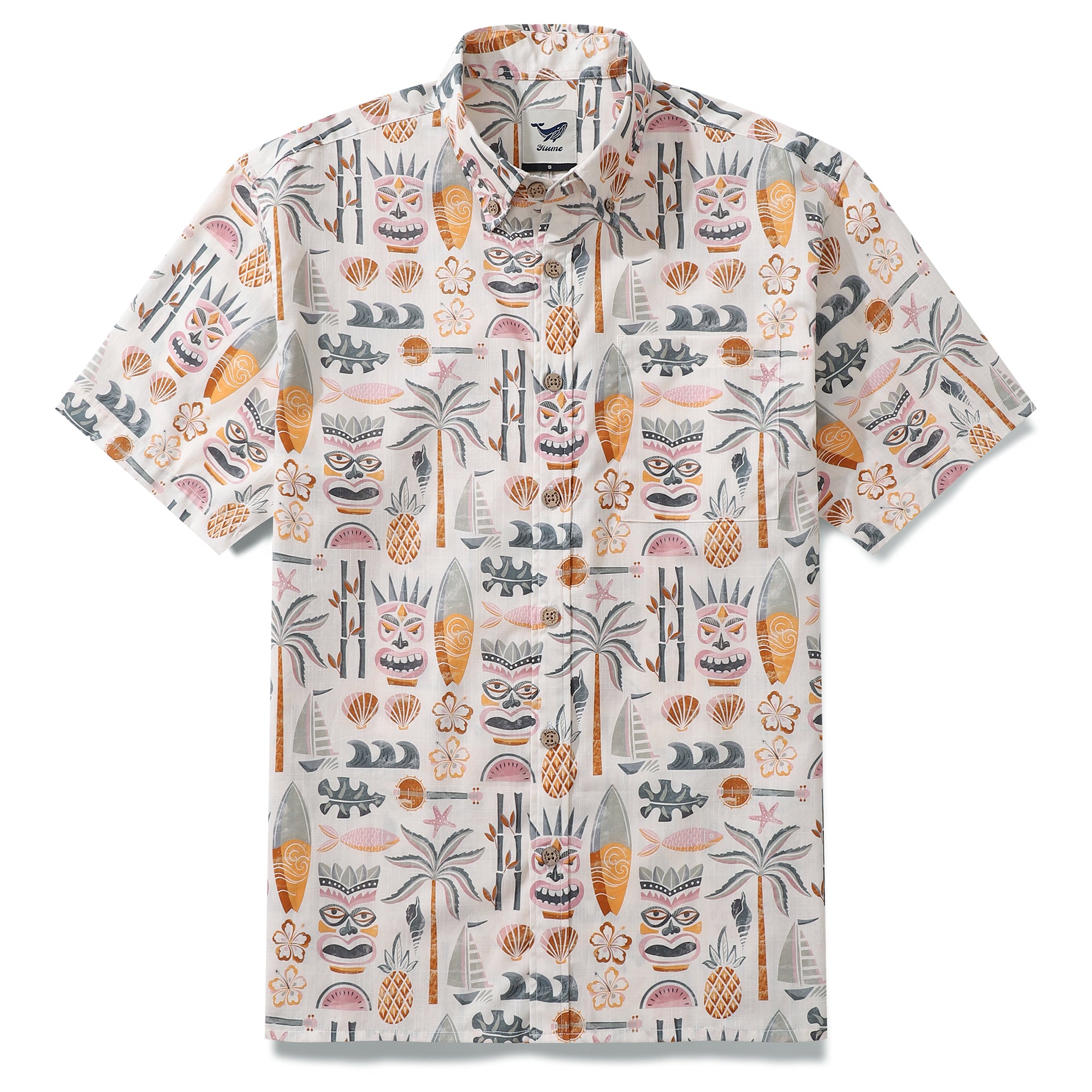 Hawaiian Shirt For Men Tiki Beach by House of Haricot Button-down Shirt Short Sleeve 100% Cotton Shirt