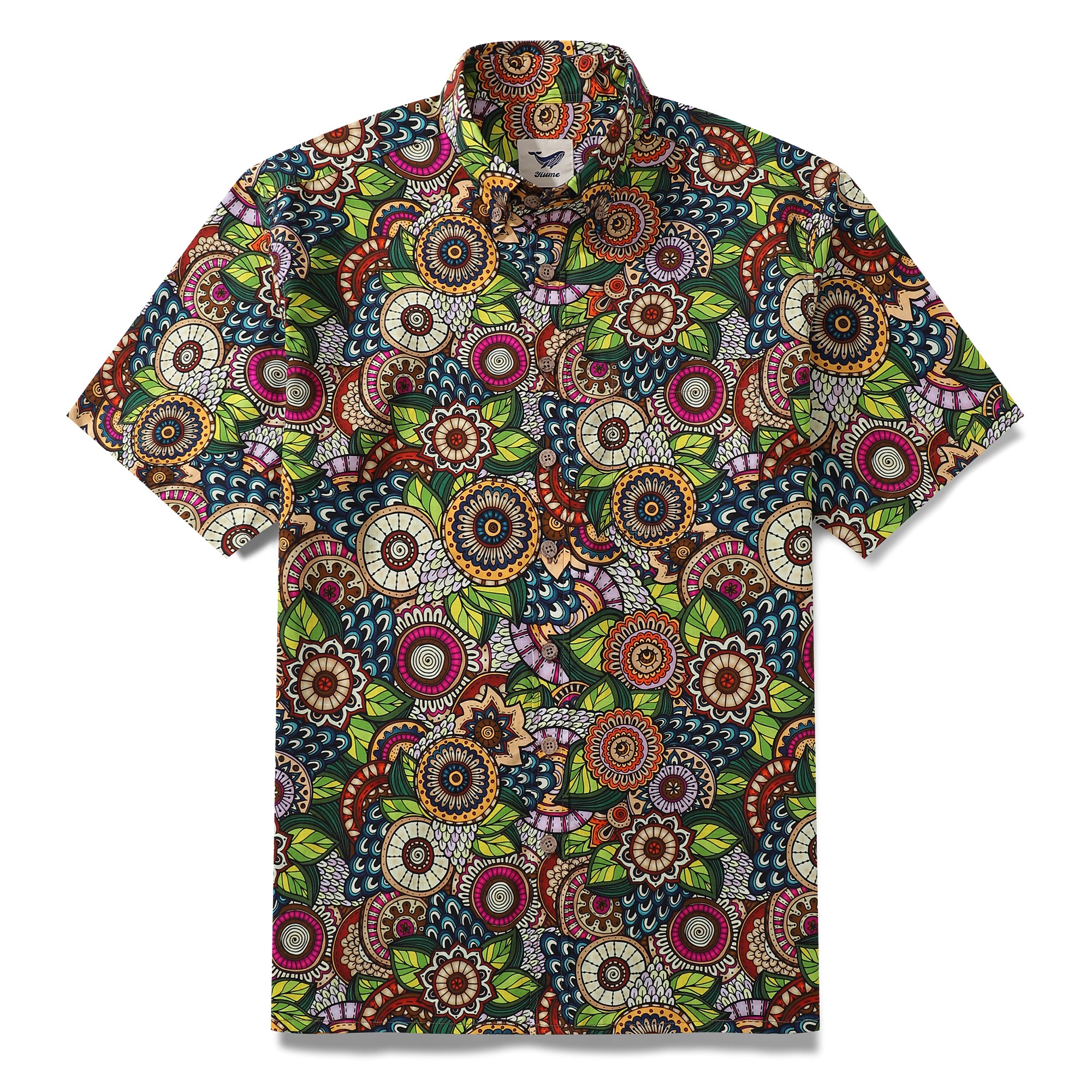 Hawaiian Shirt For Men Bohemian Florals Print Shirt Button-down Short Sleeve 100% Cotton Shirt